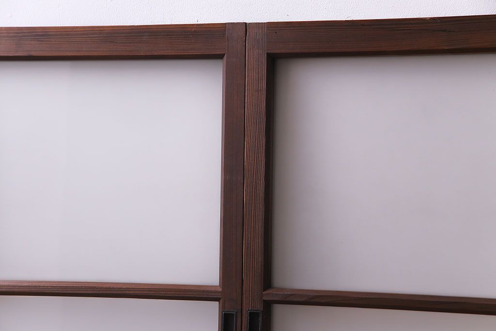 昭和レトロ　2色の色ガラスがアクセントの窓(引き戸、ガラス戸)2枚セット