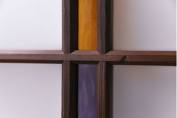 昭和レトロ　2色の色ガラスがアクセントの窓(引き戸、ガラス戸)2枚セット