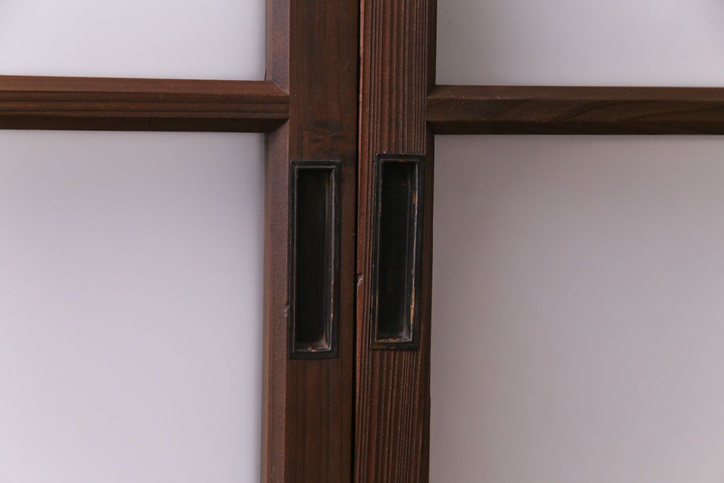 昭和レトロ　2色の色ガラスがアクセントの窓(引き戸、ガラス戸)2枚セット