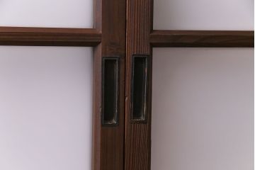 昭和レトロ　2色の色ガラスがアクセントの窓(引き戸、ガラス戸)2枚セット