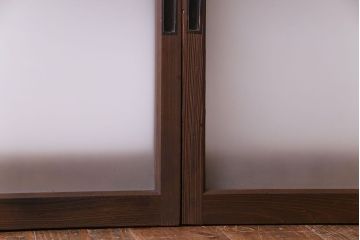 昭和レトロ　2色の色ガラスがアクセントの窓(引き戸、ガラス戸)2枚セット