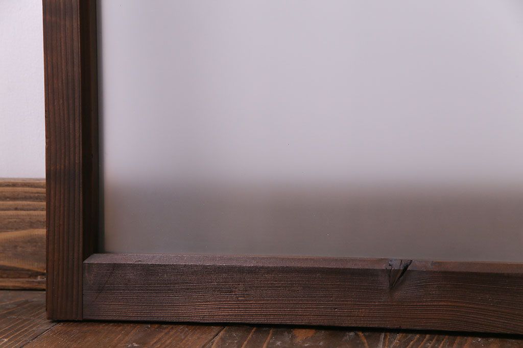 昭和レトロ　2色の色ガラスがアクセントの窓(引き戸、ガラス戸)2枚セット