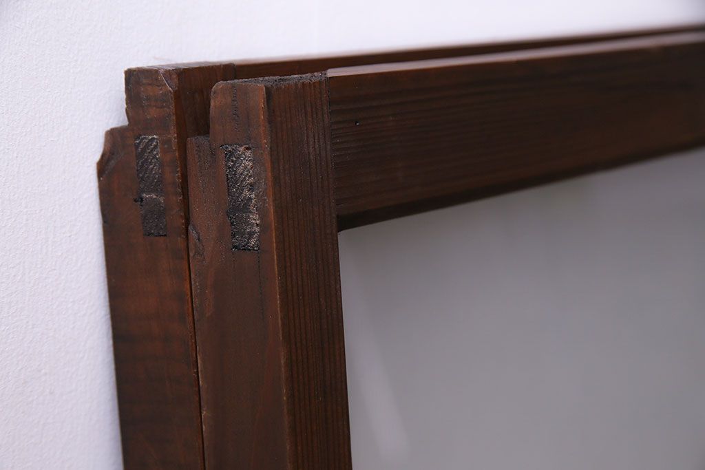 昭和レトロ　2色の色ガラスがアクセントの窓(引き戸、ガラス戸)2枚セット