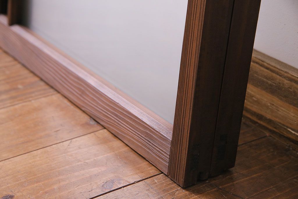 昭和レトロ　2色の色ガラスがアクセントの窓(引き戸、ガラス戸)2枚セット