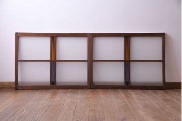 昭和レトロ　2色の色ガラスがアクセントの窓(引き戸、ガラス戸)2枚セット