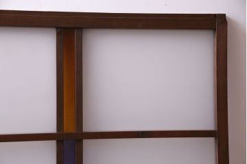 昭和レトロ　2色の色ガラスがアクセントの窓(引き戸、ガラス戸)2枚セット