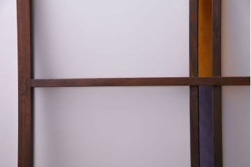 昭和レトロ　2色の色ガラスがアクセントの窓(引き戸、ガラス戸)2枚セット