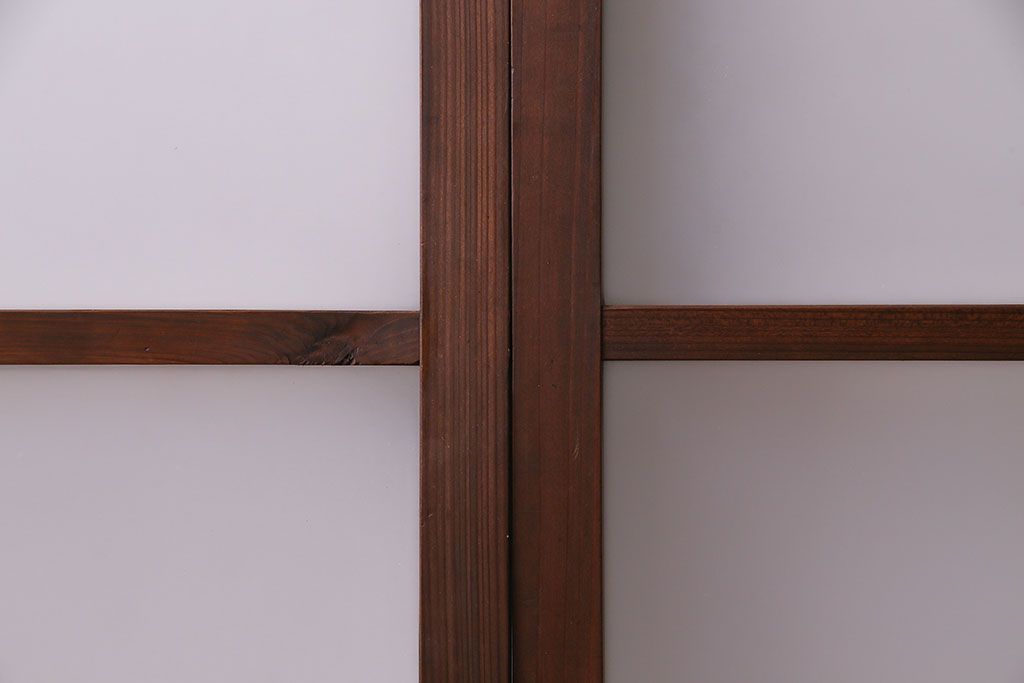 昭和レトロ　2色の色ガラスがアクセントの窓(引き戸、ガラス戸)2枚セット