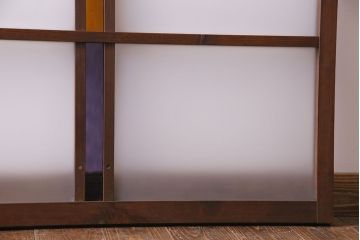 昭和レトロ　2色の色ガラスがアクセントの窓(引き戸、ガラス戸)2枚セット