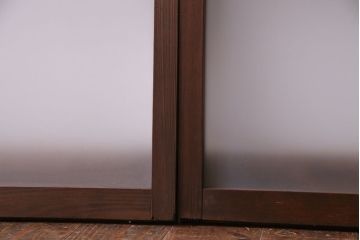 昭和レトロ　2色の色ガラスがアクセントの窓(引き戸、ガラス戸)2枚セット