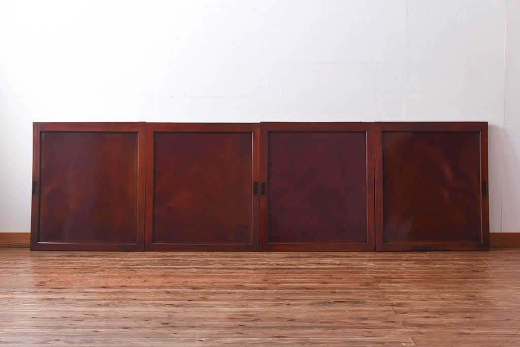 明治期　ケヤキ材一枚板　綺麗な漆塗りのアンティーク板戸4枚セット(窓)(1)