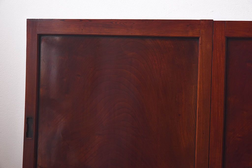 明治期　ケヤキ材一枚板　綺麗な漆塗りのアンティーク板戸4枚セット(窓)(1)