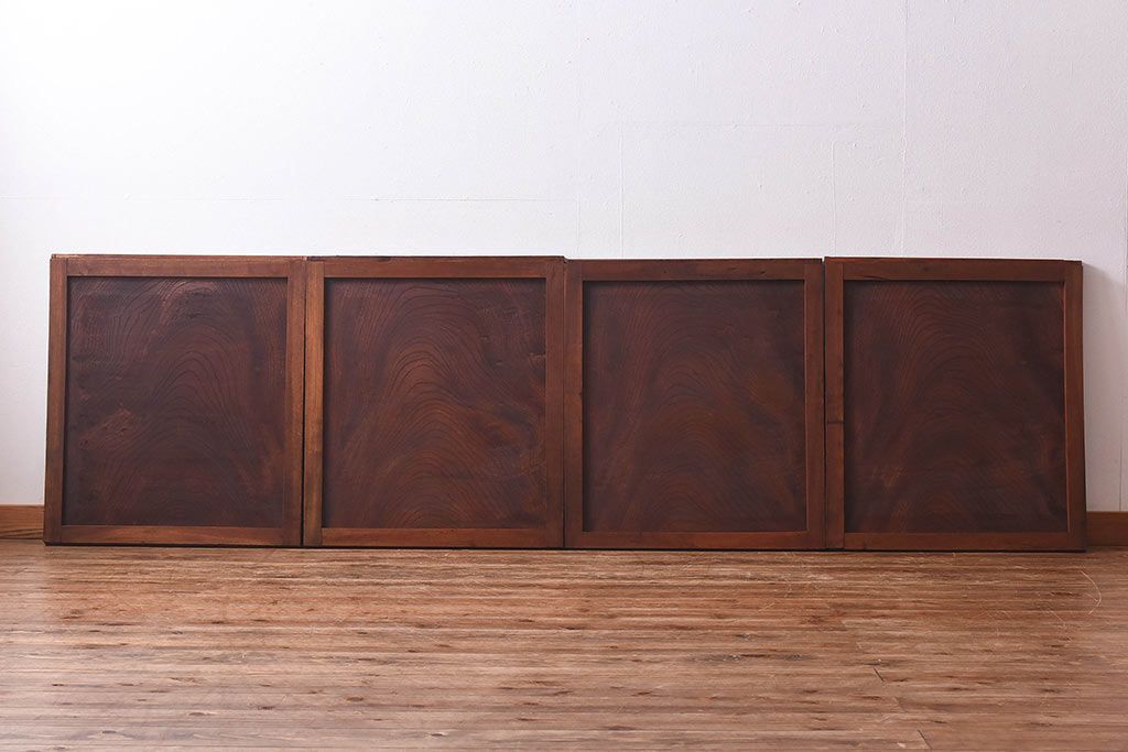 明治期　ケヤキ材一枚板　綺麗な漆塗りのアンティーク板戸4枚セット(窓)(1)