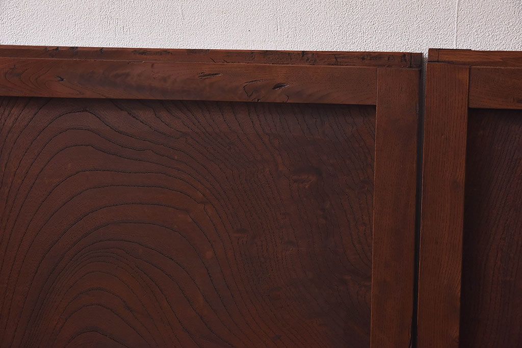 明治期　ケヤキ材一枚板　綺麗な漆塗りのアンティーク板戸4枚セット(窓)(1)