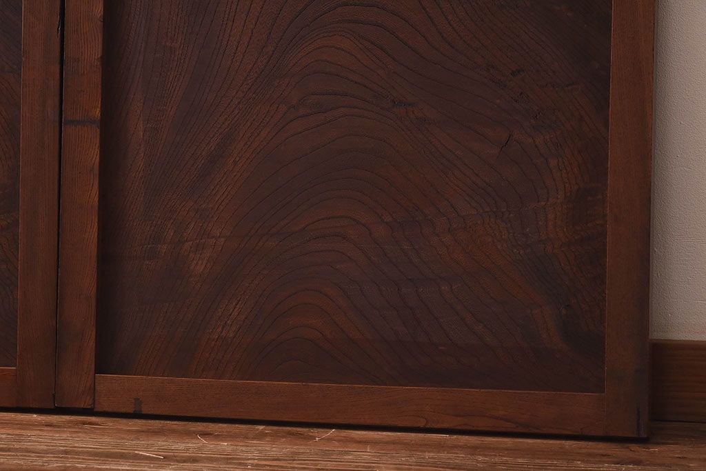 明治期　ケヤキ材一枚板　綺麗な漆塗りのアンティーク板戸4枚セット(窓)(1)