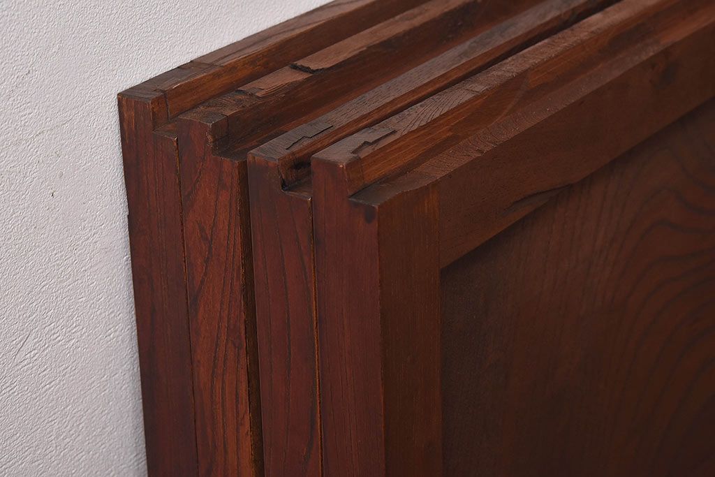 明治期　ケヤキ材一枚板　綺麗な漆塗りのアンティーク板戸4枚セット(窓)(1)