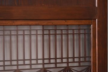 昭和初期　デザインガラス入り　上質な組子が目を惹くガラス帯戸4枚セット(ガラス戸、格子戸)