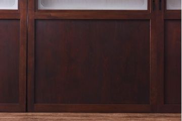 昭和初期　デザインガラス入り　上質な組子が目を惹くガラス帯戸4枚セット(ガラス戸、格子戸)