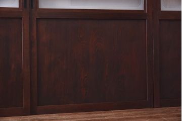 昭和初期　デザインガラス入り　上質な組子が目を惹くガラス帯戸4枚セット(ガラス戸、格子戸)