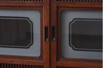 昭和初期　ケヤキ材使用　上質な作りが味わえる万本格子戸(ガラス帯戸、引き戸)4枚セット