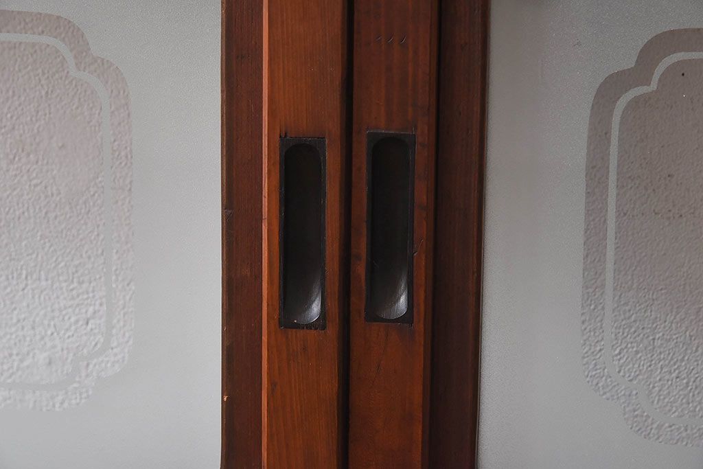 昭和初期　ケヤキ材使用　上質な作りが味わえる万本格子戸(ガラス帯戸、引き戸)4枚セット