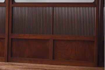 昭和初期　ケヤキ材使用　上質な作りが味わえる万本格子戸(ガラス帯戸、引き戸)4枚セット