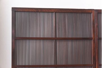 昭和初期　ケヤキ材使用　上質な作りが味わえる万本格子戸(ガラス帯戸、引き戸)4枚セット