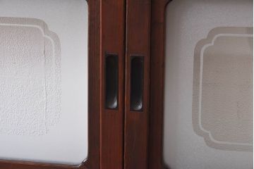 昭和初期　ケヤキ材使用　上質な作りが味わえる万本格子戸(ガラス帯戸、引き戸)4枚セット