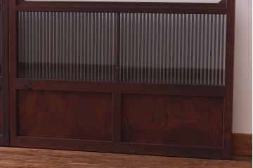 昭和初期　ケヤキ材使用　上質な作りが味わえる万本格子戸(ガラス帯戸、引き戸)4枚セット