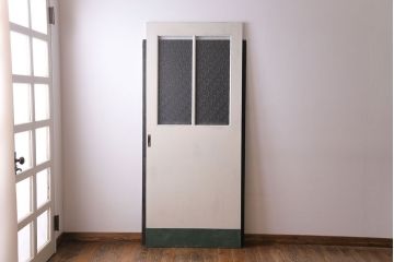 ペイント家具　ダイヤガラス入り　レトロなバイカラーペイントの引き戸(ドア、板戸、建具)