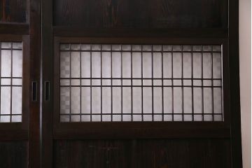和製アンティーク　ラフジュ工房オリジナルガラス入り　和モダンの雰囲気を引き立てるガラス帯戸(板戸、引き戸、建具)2枚組
