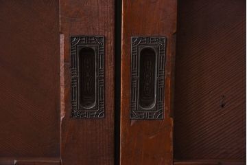 【I様ご成約分】和製アンティーク　激レア品!　ヒノキ材　アールデコ様式の幾何学図形が魅力的な板戸(引き戸、建具)4枚組