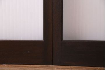 昭和中期　銀モールガラス入り　大判のレトロガラスが可愛らしい引き戸2枚セット(ガラス戸)