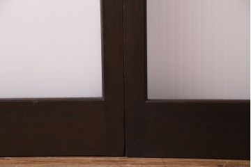 昭和中期　銀モールガラス入り　大判のレトロガラスが可愛らしい引き戸2枚セット(ガラス戸)