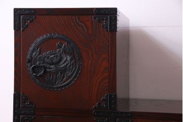 中古　仙台民芸箪笥(仙台箪笥)　欅産業　KC-40L　拭き漆塗り　三尺階段箪笥(左上がり)