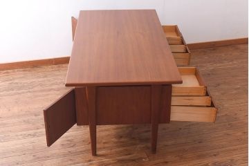 ヴィンテージ家具　北欧ビンテージ　Kai Kristiansen(カイ クリスチャンセン)　両面収納!　温もり溢れるチーク材製パートナーデスク(ワークデスク、在宅ワーク、在宅用、オフィスデスク、両袖机)