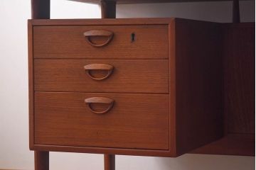 ヴィンテージ家具　北欧ビンテージ　Kai Kristiansen(カイ クリスチャンセン)　両面収納!　温もり溢れるチーク材製パートナーデスク(ワークデスク、在宅ワーク、在宅用、オフィスデスク、両袖机)