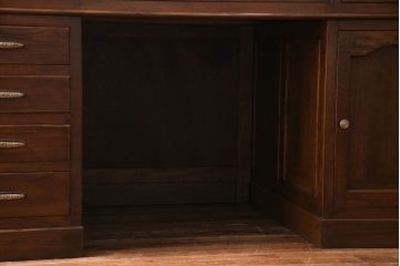 昭和中期　美品!ナラ材　風格のある佇まいの組み立て式両袖机(ワークデスク、在宅ワーク、在宅用、作業台)