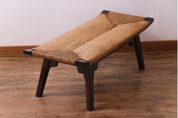 中古　松本民芸家具　ラッシ　3.5尺長スツール(ベンチ、長椅子、チェア)(定価約19万4千円)