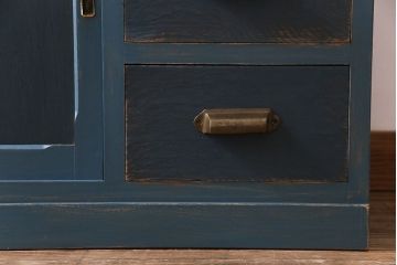 ペイント家具　モールガラス入り!作業台付きで使いやすい食器棚(戸棚、サイドボード、キッチンボード)