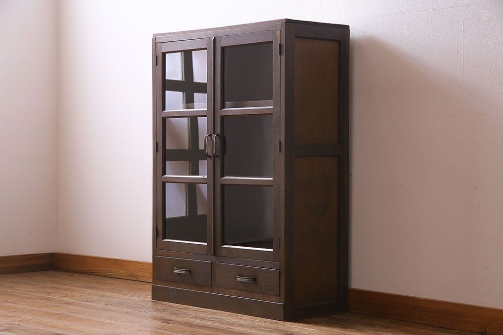 レトロ家具　昭和レトロ　ナラ材製　古い木の落ち着いた雰囲気が魅力のブックケース(本棚、本箱)