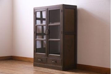 レトロ家具　昭和レトロ　ナラ材製　古い木の落ち着いた雰囲気が魅力のブックケース(本棚、本箱)