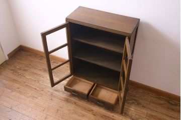 レトロ家具　昭和レトロ　ナラ材製　古い木の落ち着いた雰囲気が魅力のブックケース(本棚、本箱)