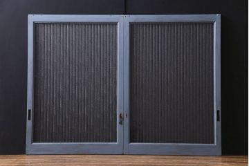 ペイント家具　チェッカーガラス入り!シャビーシックなガラス戸(窓、引き戸、建具)2枚組