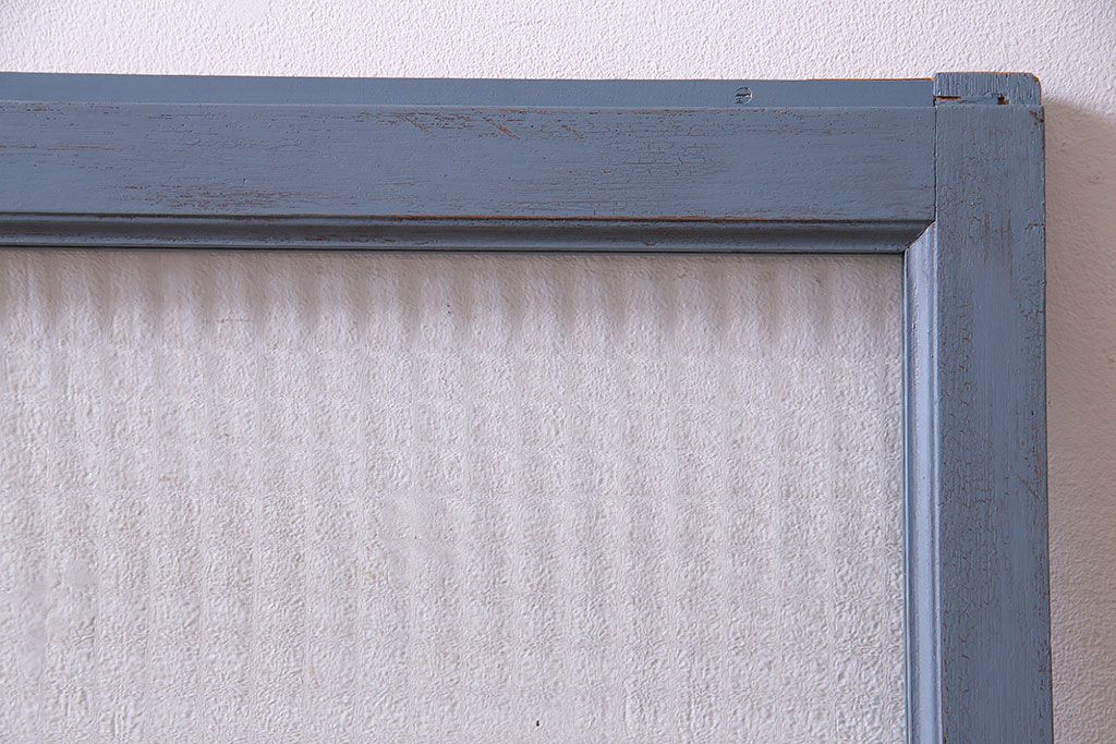 ペイント家具　チェッカーガラス入り!シャビーシックなガラス戸(窓、引き戸、建具)2枚組