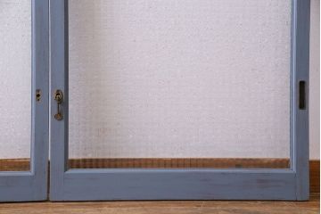 ペイント家具　チェッカーガラス入り!シャビーシックなガラス戸(窓、引き戸、建具)2枚組