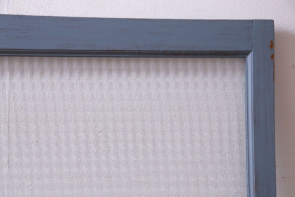 ペイント家具　チェッカーガラス入り!シャビーシックなガラス戸(窓、引き戸、建具)2枚組