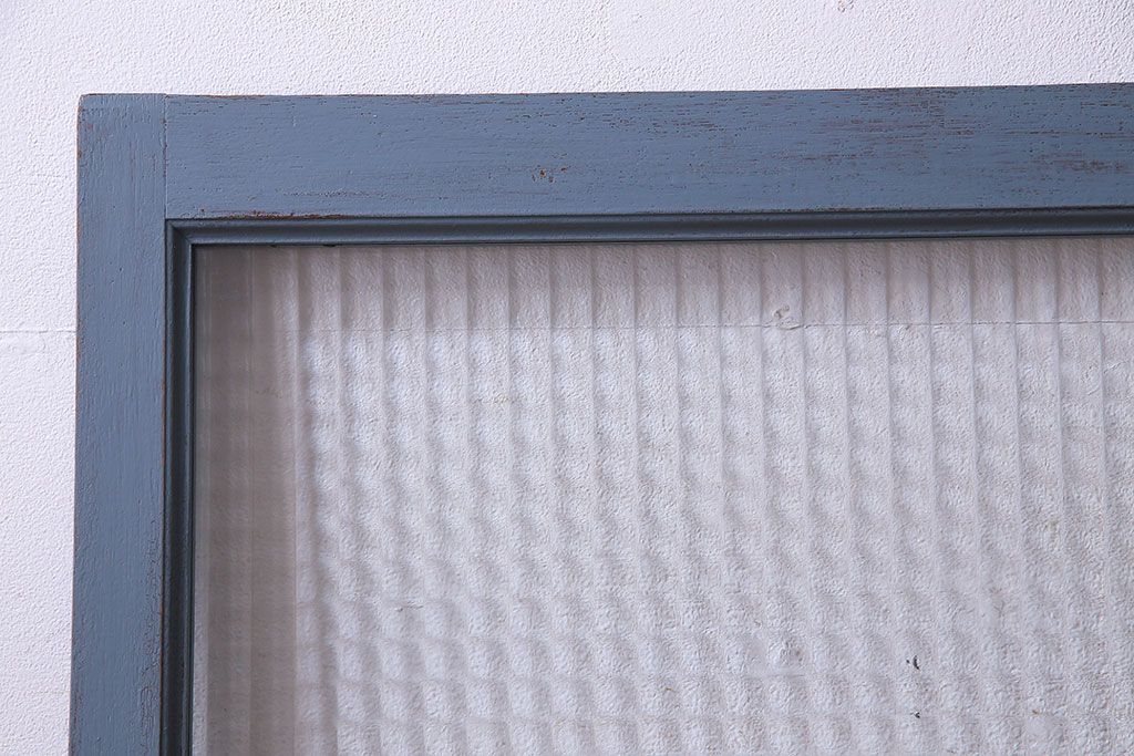 ペイント家具　チェッカーガラス入り!シャビーシックなガラス戸(窓、引き戸、建具)2枚組