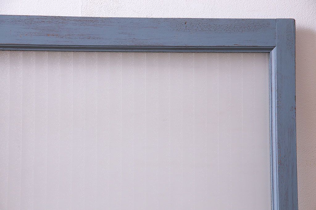 ペイント家具　チェッカーガラス入り!シャビーシックなガラス戸(窓、引き戸、建具)2枚組