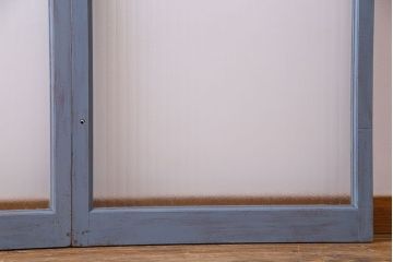 ペイント家具　チェッカーガラス入り!シャビーシックなガラス戸(窓、引き戸、建具)2枚組